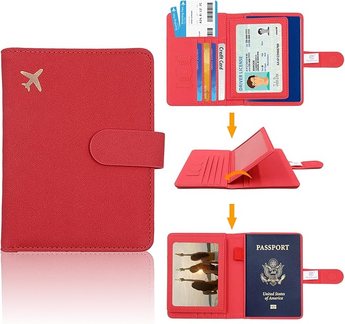 Melsbrinna Rfid Passport Holder for Travel women/Men, Cute Passport Wallet Rfid Blocking Card Slots, Rfid Passport Cover/CaseTravel Wallet, Passport Book Holder (1, Red4)