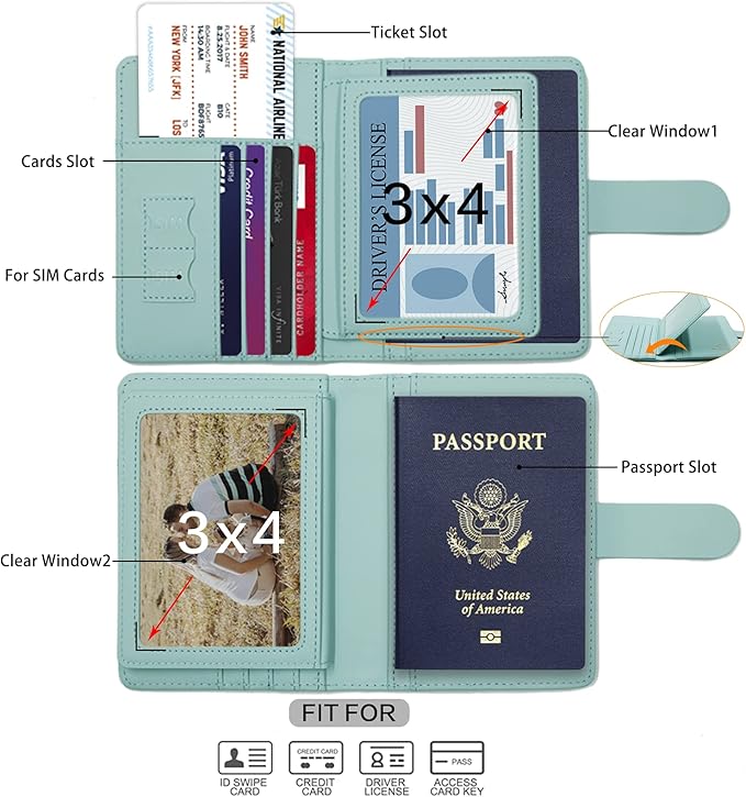 Melsbrinna Rfid Passport Holder for Travel women/Men, Cute Passport Wallet Rfid Blocking Card Slots, Rfid Passport Cover/CaseTravel Wallet, Passport Book Holder (1, Green1)
