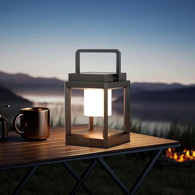 Outdoor Solar Table Lamp, 3-Level Brightness Warm LED Lantern, USB & Solar Powered Solar Lantern Waterproof, Touch Control Outdoor Lamps, Portable Cordless Lights for Patio, Balcony, Bedroom