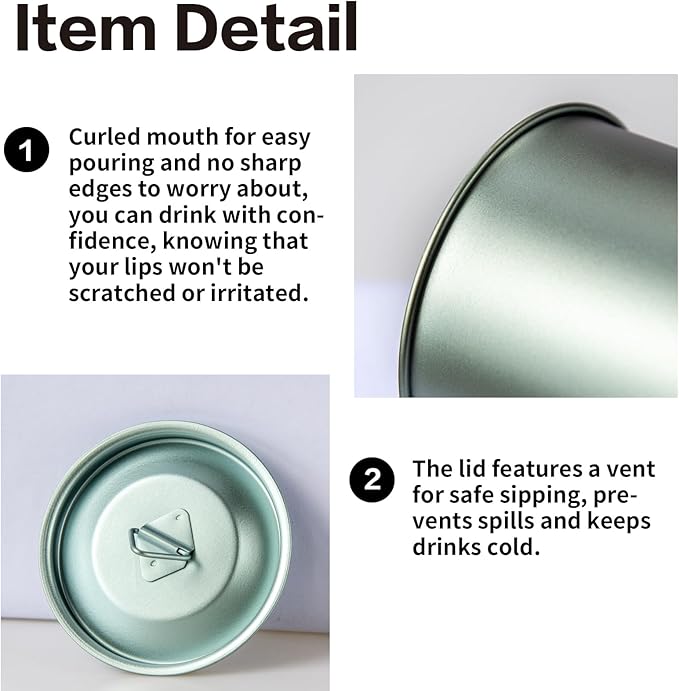 Titanium Camping Pot Mug 15oz (420ml) with Lid and Foldable Handle – Ultralight Camping Cup for Hiking, Backpacking, Outdoor Cooking, Cyan