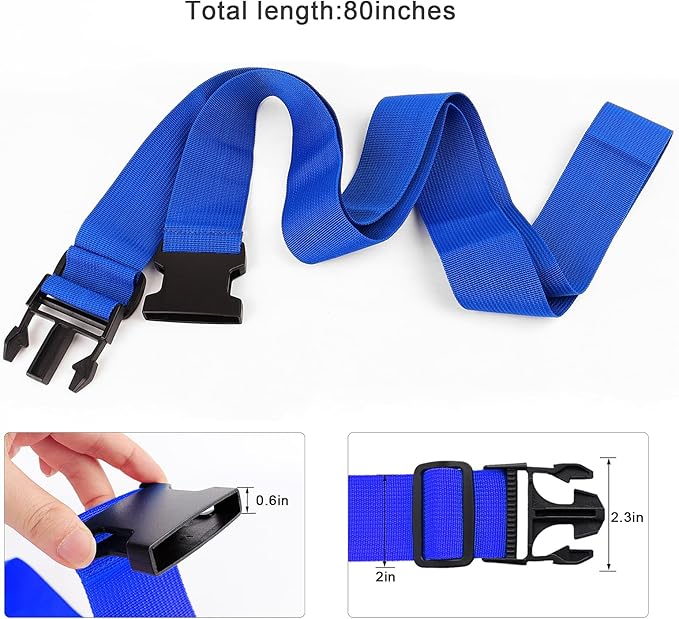 4Pcs Luggage Straps for Suitcase Travel Accessories TSA Approved, 80In Long Belts to Keep Your Suitcase Secure, Adjustable Bag Straps with Quick-Release Buckle for Travel Bag Closure, Blue