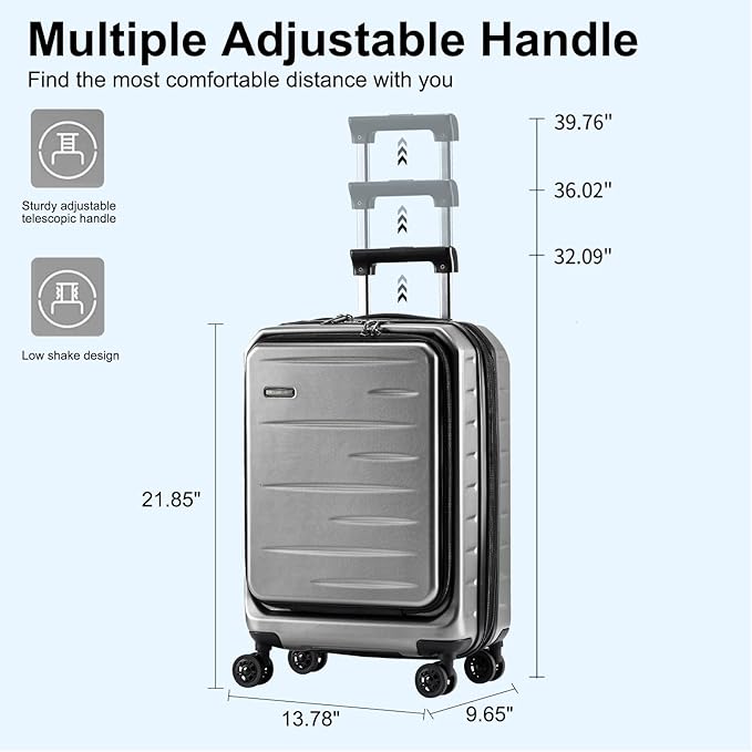 Expandable Carry On Luggage Airline Approved, 20 Inch Lightweight ABS+PC Hard Shell Suitcases with Front Pocket, Spinner Wheels, TSA Lock (Dark Gray, 1PC)
