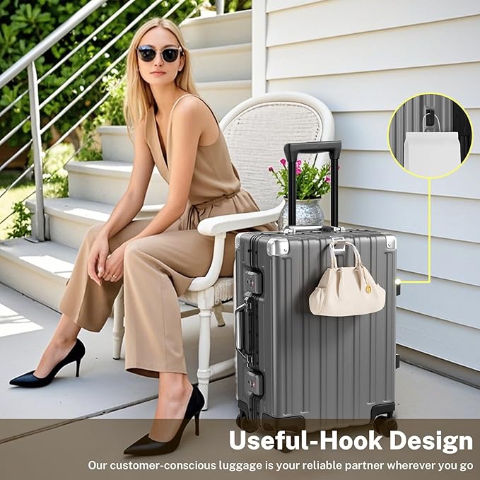 Krute Carry On Luggage 20 inch Aluminum Frame Suitcase with Spinner Wheels No Zipper Hardshell PC+ABS Luggages TSA Lock Zipperless Suitcases