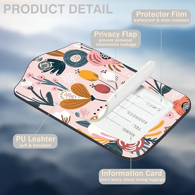 2 Pcs Spring Flowers and Berries Luggage Tags for Suitcases PU Leather Baggage Tags Name ID Label with Privacy Cover and Stainless Steel Loop for Men Women Travel Bag Suitcase