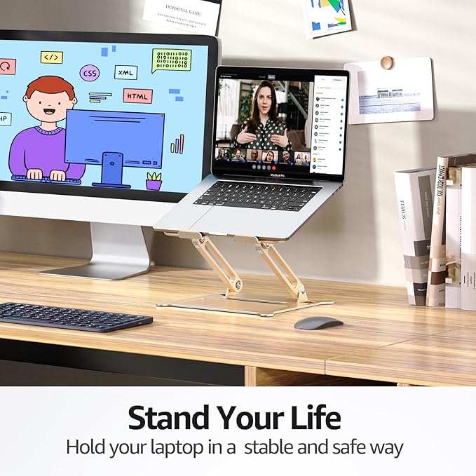 Urmust Laptop Notebook Stand Holder Adjustable Ultrabook Stand Riser Portable Compatible with MacBook Air Pro HP Dell XPS Lenovo All laptops 10-15.6"(Light Gold)