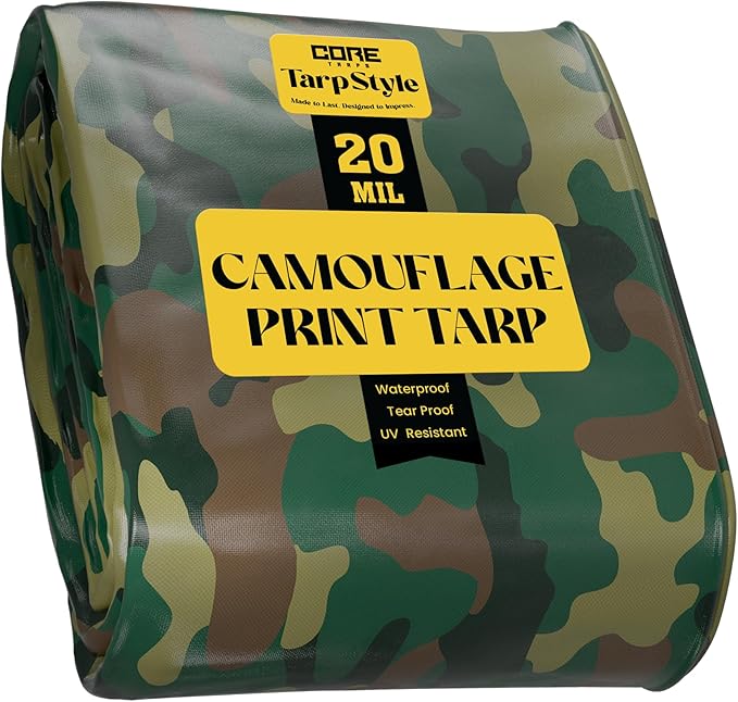 Core Tarps Extreme Heavy Duty 20 Mil Tarp Cover, Waterproof, UV Resistant, Rip and Tear Proof, Poly Tarpaulin with Reinforced Edges for Roof, Camping, Patio, Pool, Boat (Camouflage/Green 50′ X 50′)
