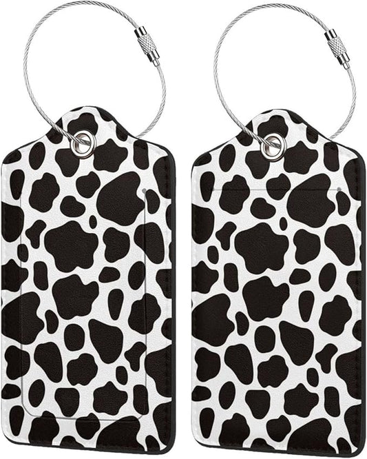2 Pack Luggage Tags for suitcases Cute Cow Luggage Tag, Leather Stainless Steel Loop Label Tag for Men Women Travel Bag Suitcase(Cow)