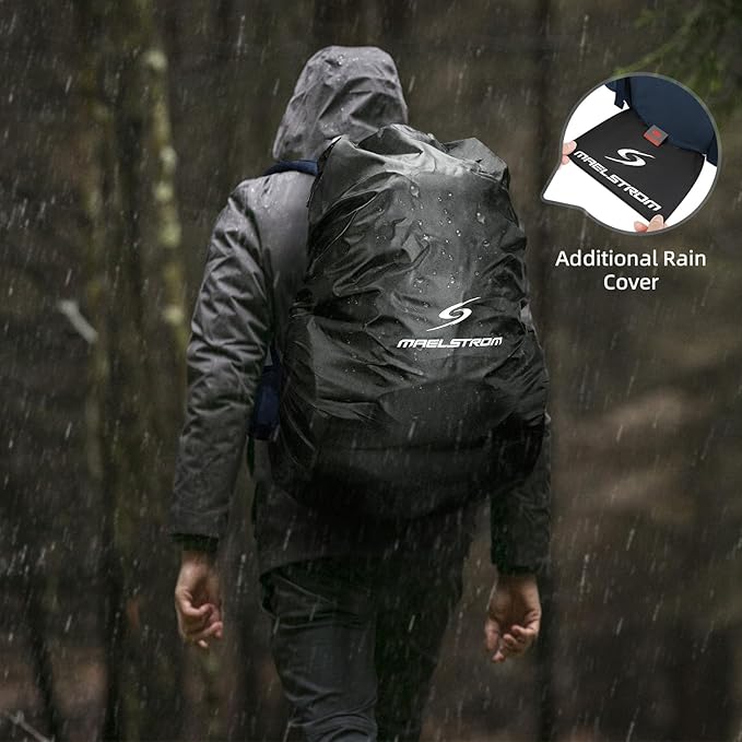 Maelstrom Hiking Backpack, 40L Waterproof Camping Daypack for Men and Women, Lightweight Travel Pack with Rain Cover-Blue