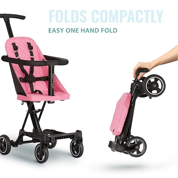 Dream On Me Lightweight and Compact Coast Rider Stroller with One Hand Easy Fold, Adjustable Handles and Soft Ride Wheels, Pink, 365-PINK