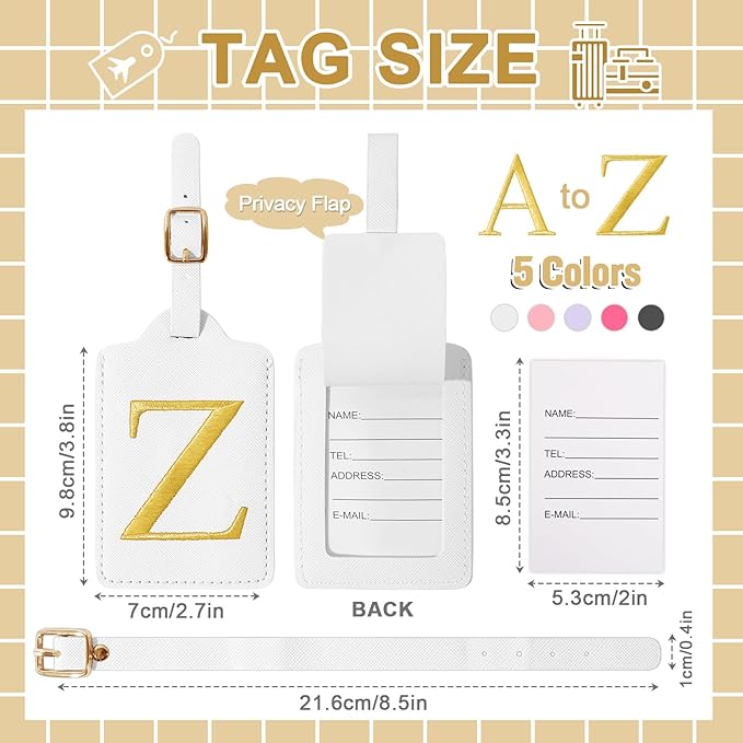 Personalized Initial Luggage Tags for Suitcase TSA Approved, White Leather Cute Luggage Tag with Privacy Cover Name Card, Embroidered Custom Luggage Tags Travel Baggage Tags Gifts for Women Kids(Z)