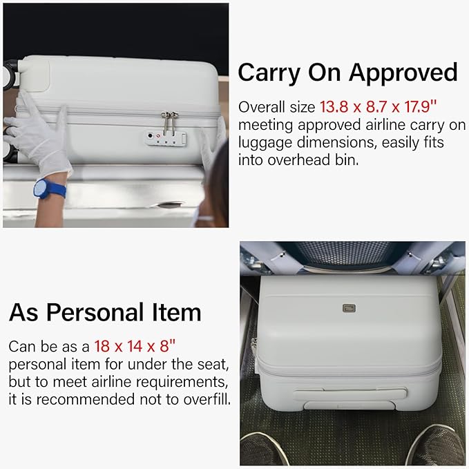 Hanke 16 Inch Underseat Carry On Luggage with Spinner Wheels Hard Shell Suitcases Mini Small Carry On Bag for Airline Approved TSA Luggage Lightweight Travel Suit Case(Smoke White)
