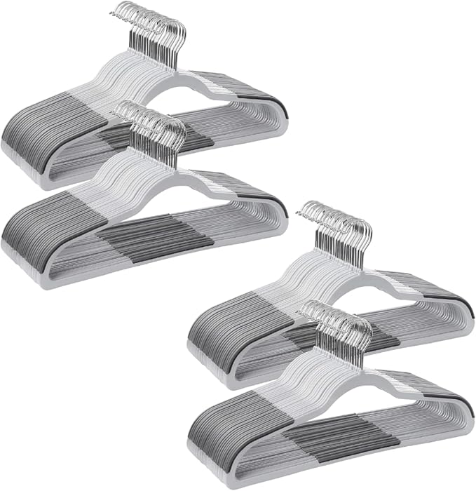 SONGMICS Clothes Hangers, Pack of 100 Plastic Coat Hangers, Space-Saving, Light Gray and Dark Gray UCRP050G100