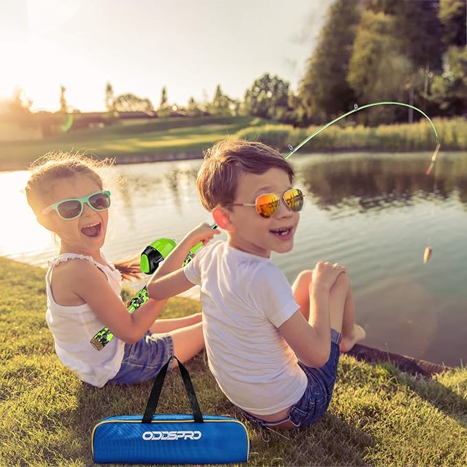 ODDSPRO Kids Fishing Pole Pink, Portable Telescopic Fishing Rod and Reel Combo Kit - with Spincast Fishing Reel Tackle Box for Girls, Youth