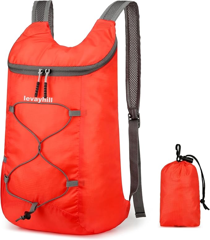 16L Hiking Daypack Lightweight Foldable Travel Backpack Water Repellent Camping Outdoor Packable Easy Carry-on Bag (Red)