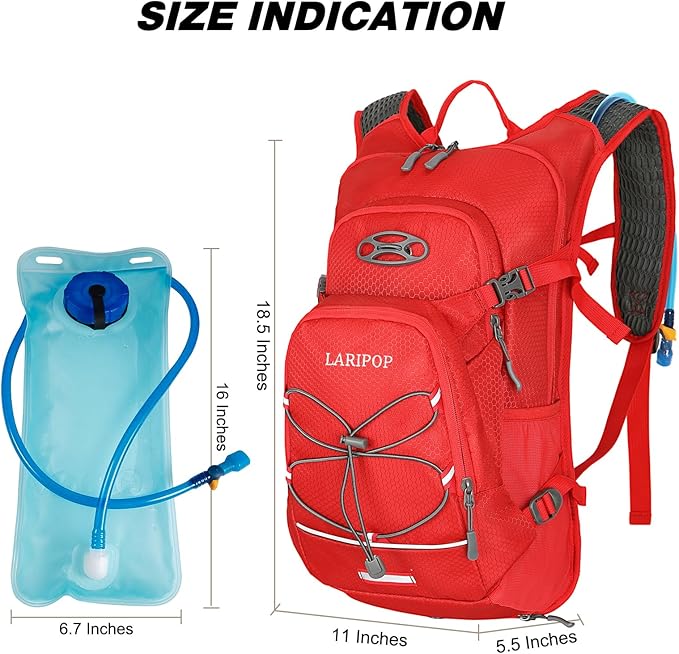 LARIPOP Hydration Backpack, 18L Hiking Backpack with 2L Water Bladder, Lightweight Water Pack for Cycling, Hiking, Biking