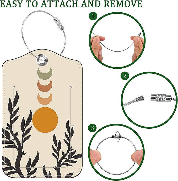 2 PCS Leather Luggage Tags for Suitcase Abstract Botanical Painting Travel Luggage Tag with Privacy Flap Name ID Label and Metal Loop for Travel Bag Suitcase
