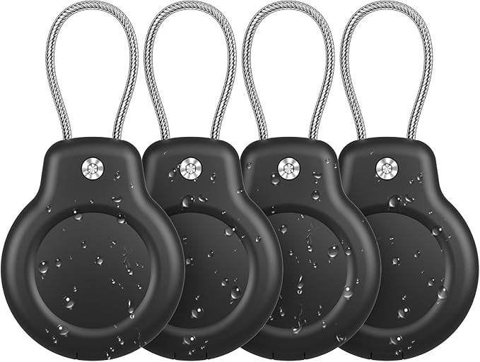 for AirTag Holder Waterproof Case with Keychain, Hidden Air Tags-4 Pack for Apple Air Tag Holder with Wire Cable Lock Key Ring Chain Air Tagholder Accessories for GPS Item Tracker Kids,Keys,Luggage