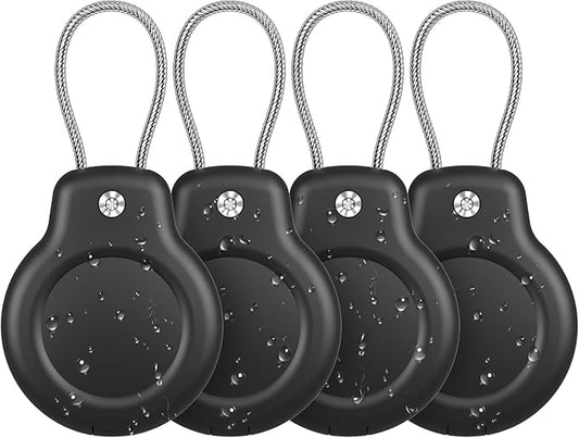 for AirTag Holder Waterproof Case with Keychain, Hidden Air Tags-4 Pack for Apple Air Tag Holder with Wire Cable Lock Key Ring Chain Air Tagholder Accessories for GPS Item Tracker Kids,Keys,Luggage