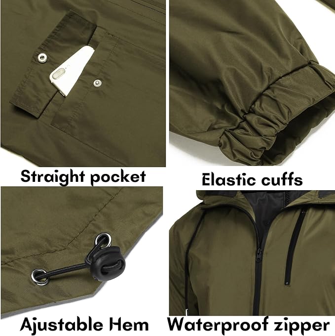 COOFANDY Men's Long Raincoat Ligtweight Rain Jacket Waterproof Outdoor Jackets with Hood