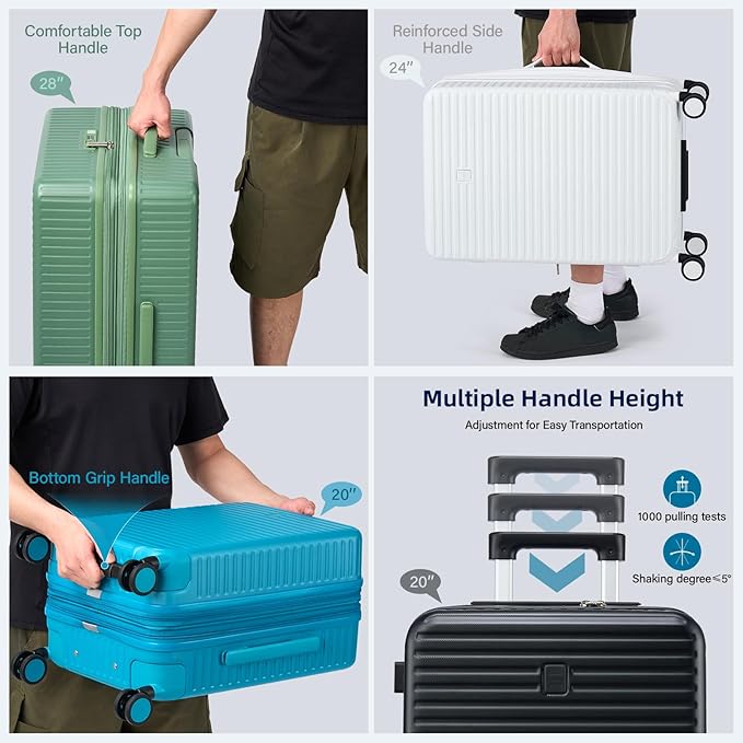 Hard Shell Suitcases Expandable Travel Luggage Sets 2 Piece, Carry on and Check in Luggage Lightweight Suitcase Set 2 Piece with Wheels Cup Holder Charger Built in (Caribbean Blue, 20/28)