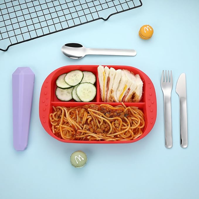 DEVICO Travel Utensils with Case, Reusable Camping Silverware Cutlery, 18/8 Stainless Steel Portable Fork Spoon Knife Set for Lunch Picnic School Workplace (Purple)
