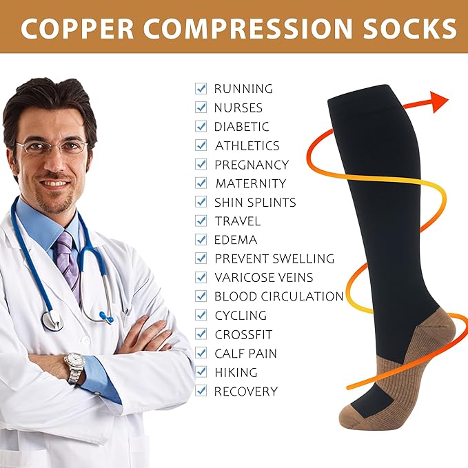 Compression Socks for Women Men Circulation Knee High 8 Pairs for Nurses, Running, Travel, Athletic