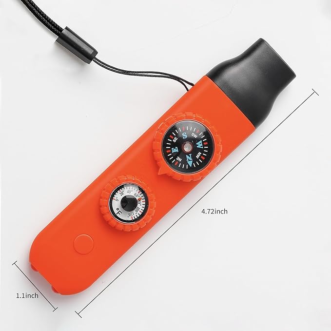 Multifunctional Survival Emergency Whistle for Kids with Compass Hiking Survival, Thermometer & Neck Lanyard | Emergency Safety Gear for Hiking, Camping, Kayaking, Boating, Climbing