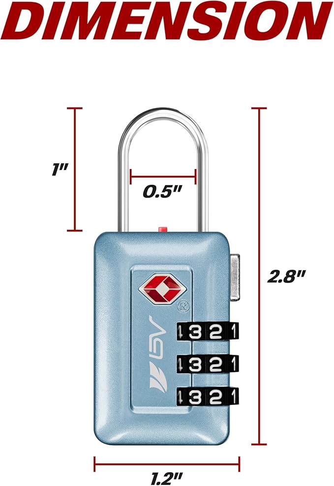 BV TSA Accepted Luggage Travel Lock, Set-Your-Own Combination Lock for School Gym Locker, Luggage Suitcase Baggage Locks, Filing Cabinets, Toolbox, Case (Arctic Blue, 2 Pack)