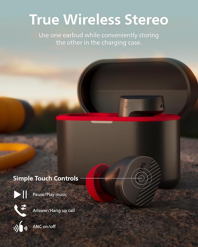 PHILIPS TAA5508 Wireless Earbuds,True Wireless Headphones with Noise Canceling Pro,Quality Sound,28 H Battery Life,Fast Charging,Bluetooth 5.3,Multipoint Connectivity,IPX5,for Sports,App Control,Black