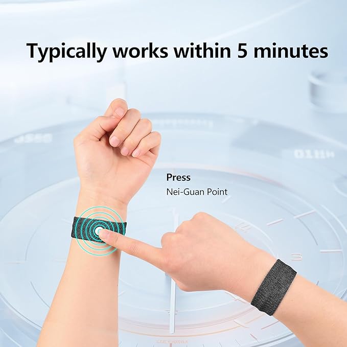 Motion Sickness Wristband, Anti-Nausea Acupressure Wrist Band for Nausea Relief, Dizziness and Vomiting from Car Sea Boat Flying Travel Sickness for Adults and Kids (Black, Large, 2 Pairs)