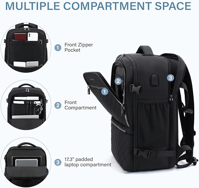 Travel Backpack,30L Carry on Backpack for Airplanes,17.3 Inch Frontier Airlines Personal Item Travel Bag with USB Charger and Cosmetic Bag