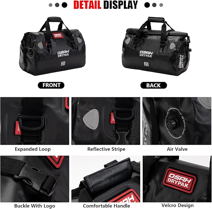 Waterproof Duffel& Luggage Bag - Motorcycle Dry Bag Tail Saddle Bags with Roll Top Closure,Large Storage Space,for Camping, Kayaking, Fishing & Traveling(Sky, 40L)