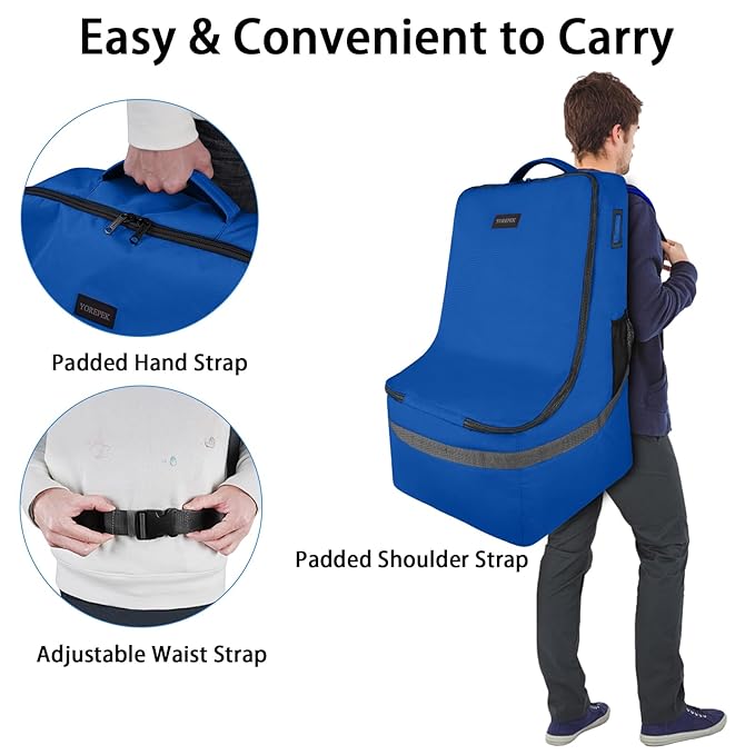 YOREPEK Car Seat Travel Bag, Padded Car Seats Backpack for Air Travel, Heavy Duty Carseat Travel Bag for Airplane, Airport Gate Check Bag (Blue)
