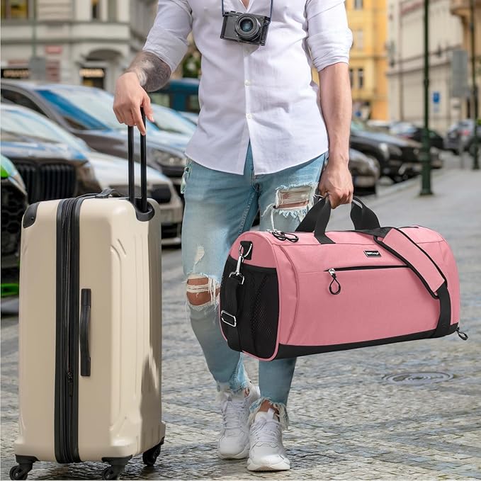 TOPDesign Gym Bag for Women & Men, Unisex Duffel Bag with Shoe Compartment & Wet Pocket for Travel Sports Gym (M Pink)