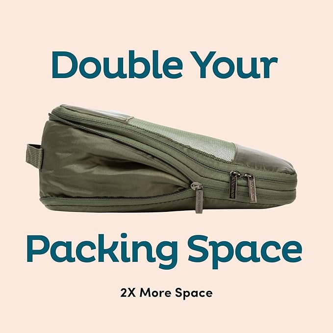 6-Pack Compression Packing Cubes Travel Essentials - Lightweight, Water-Resistant Luggage Organizer Bags with Handles, Durable Travel Accessories Suitcase Organizer (Olive)