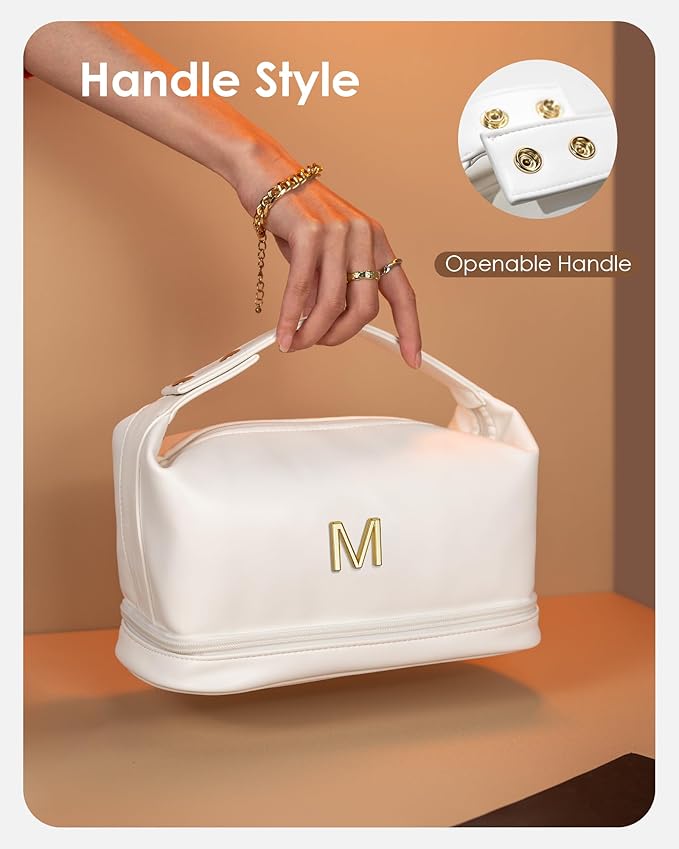 Teen Gifts-Makeup Bag Personalized Bags with Handle, Waterproof Double Layer Cosmetic Pouch, 18Th Birthday Gifts Makeup Bags Letter Travel Toiletry Bag with Makeup Brush Organizer