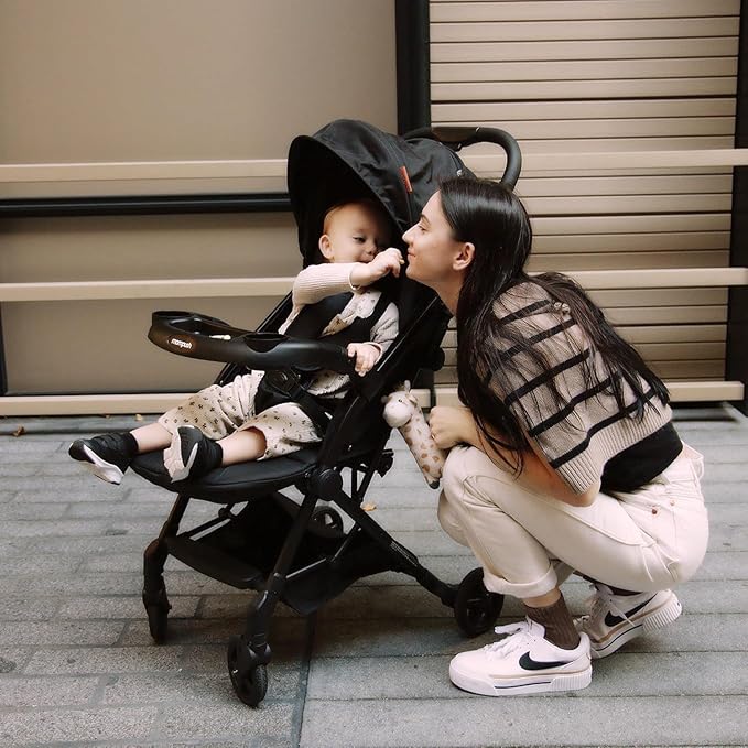 Mompush Lithe V2 Lightweight Travel Stroller, Compact Foldable Baby Stroller with Travel Bag, One-Hand Fold Stroller, Snack Tray, Mechanical Recline Seat, Airplane-Ready, Organizer & Rain Cover