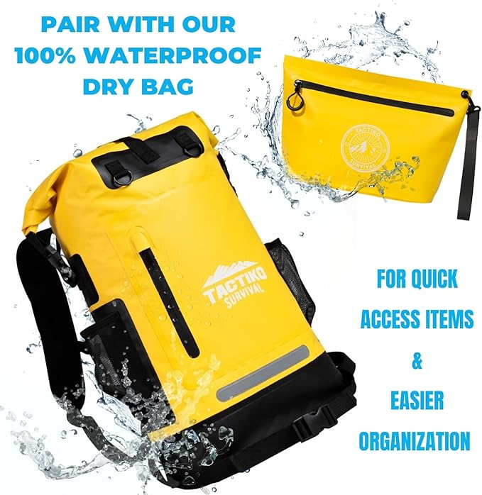 Tactiko Heavy-Duty Splash Water Resistant Zipper Pouches - 3L Hold-All Organizers for Dry Bags, Travel Bags (Yellow)