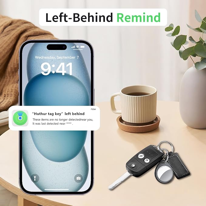 Air Tracker Tags-4 Pack, 5.3 Bluetooth Tracker Work with Apple Find My (iOS Only), 100dB Sound, Smart Tag with Keychain/Lanyard, Item Finder for Luggage/Key/Suitcase, Replaceable Battery, Black.