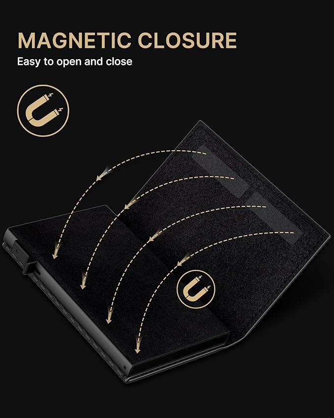 typecase Mens Wallet Card Holder: Pop Up Aluminum Case, Genuine Leather, Smart, RFID Blocking, Slim, Minimalist, Front Pocket - 9-14 Card Capacity | ID Window | Cash Slot (Carbon Fiber)
