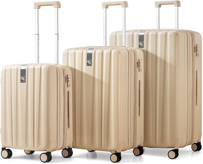 Hanke Expandable Hardshell Luggage Sets 3 piece Carry on Luggage with Wheels Suitcases Lightweight Checked Travel Luggage Rolling Large Suitcase Travel Luggage Bag Woman Men 20/24/29" Cuba Sand Pink