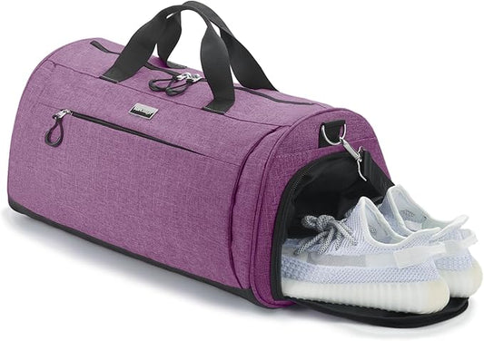 TOPDesign Gym Bag for Women & Men, Unisex Duffel Bag with Shoe Compartment & Wet Pocket for Travel Sports Gym (M Textured Purple)
