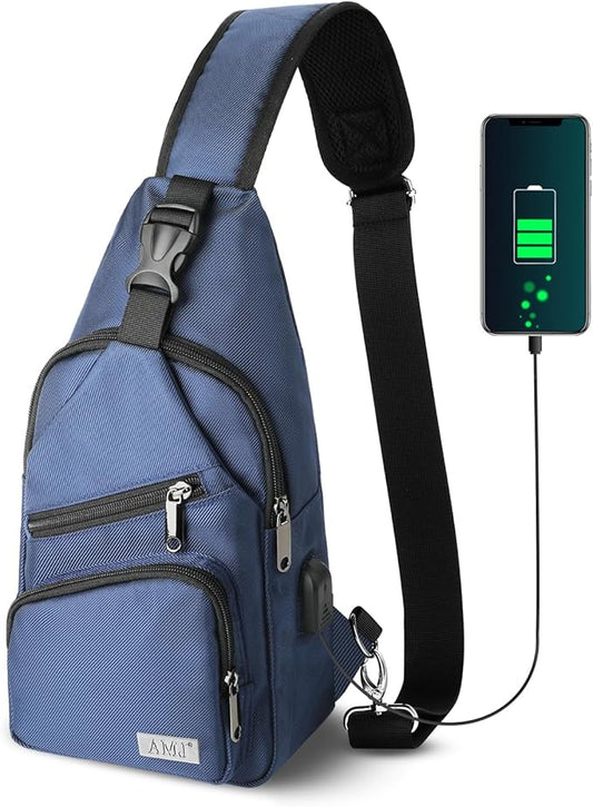 AMJ Crossbody Sling Bag Men Women, Casual Shoulder Backpack, Chest Daypack Satchel for Hiking Travel