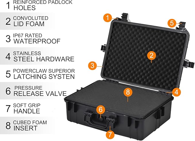 MEIJIA Portable Waterproof Protective Hard Case, Camera Case with Customizable Fit Foam Inserted,Fit Use of Drones,Camera,Equipments, Elegant Black (22.4"X16.73"X8.46")