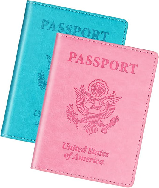 Turquoise & Pink Passport Holder, Cruise Essentials Passport Wallet Cover Case for Family Women Men, Travel Must Haves Passports Book Protector