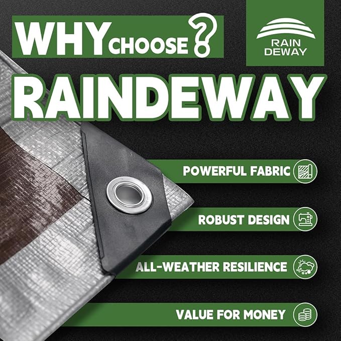 Tarps Heavy Duty Waterproof 6x8 Feet (3 Pack), 10Mil Multipurpose Tarp Cover with Metal Grommets and Reinforced Edges, Silver/Brown Tarp by RAINDEWAY
