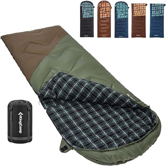 KingCamp Sleeping Bag for Adults, Cold Weather & Warm XL Big and Tall Flannel Sleeping Bags with Compression Sack Portable Waterproof Essentials Gear Accessories for Outdoor Camping