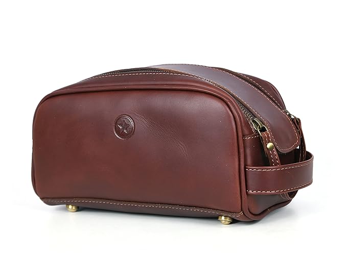 10" Premium Leather Toiletry Travel Pouch With Waterproof Lining | King-Size Handcrafted Vintage Dopp - Kit Gift for Father's Day By Aaron Leather Goods