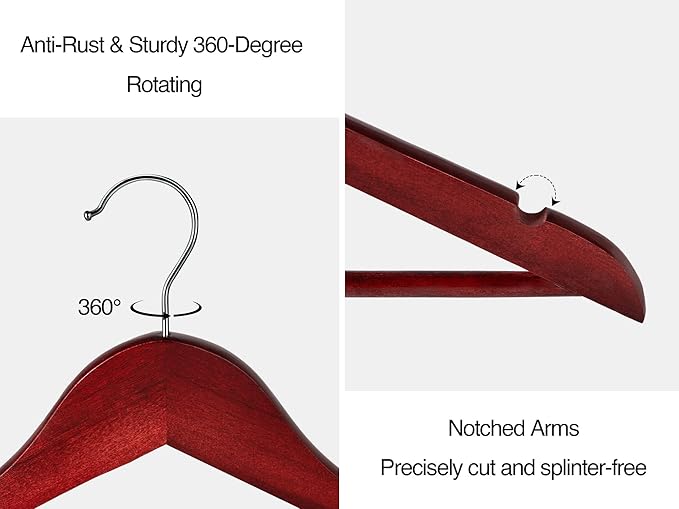 StorageWorks Wooden Hangers 30 Pack, Wood Coat Hanger for Coats, Shirts, Jackets, Pants, Suits, Dark Cherry Color