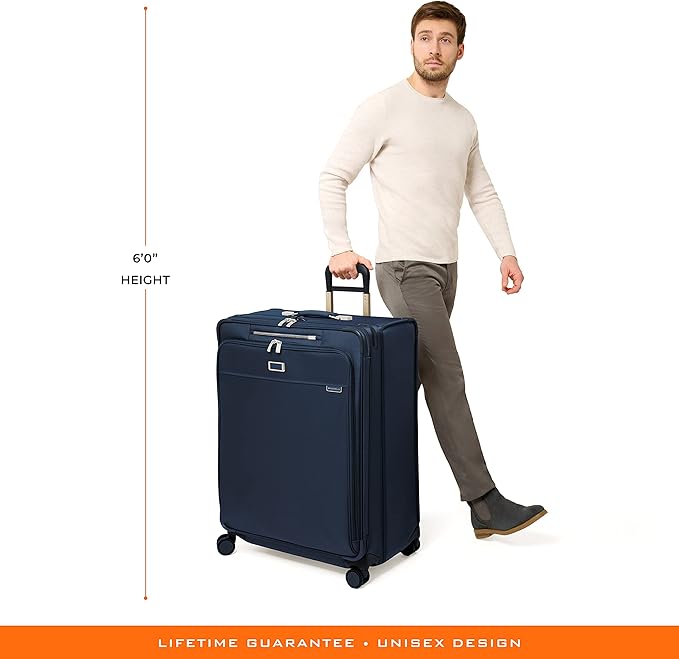 Briggs & Riley 31" Extra Large Expandable Spinner - Checked Luggage for Travel, Suitcases with Wheels, Softside Rolling Bag for Men & Women, Self-Repairing Zipper - Baseline Collection, Navy
